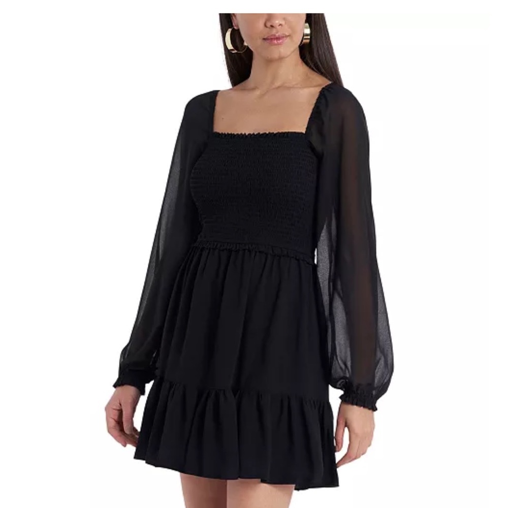 1. State Elegant Black Sheer Sleeve Dress